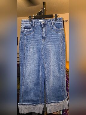 Flying Monkey Wide-Leg Cuffed Blue Jeans